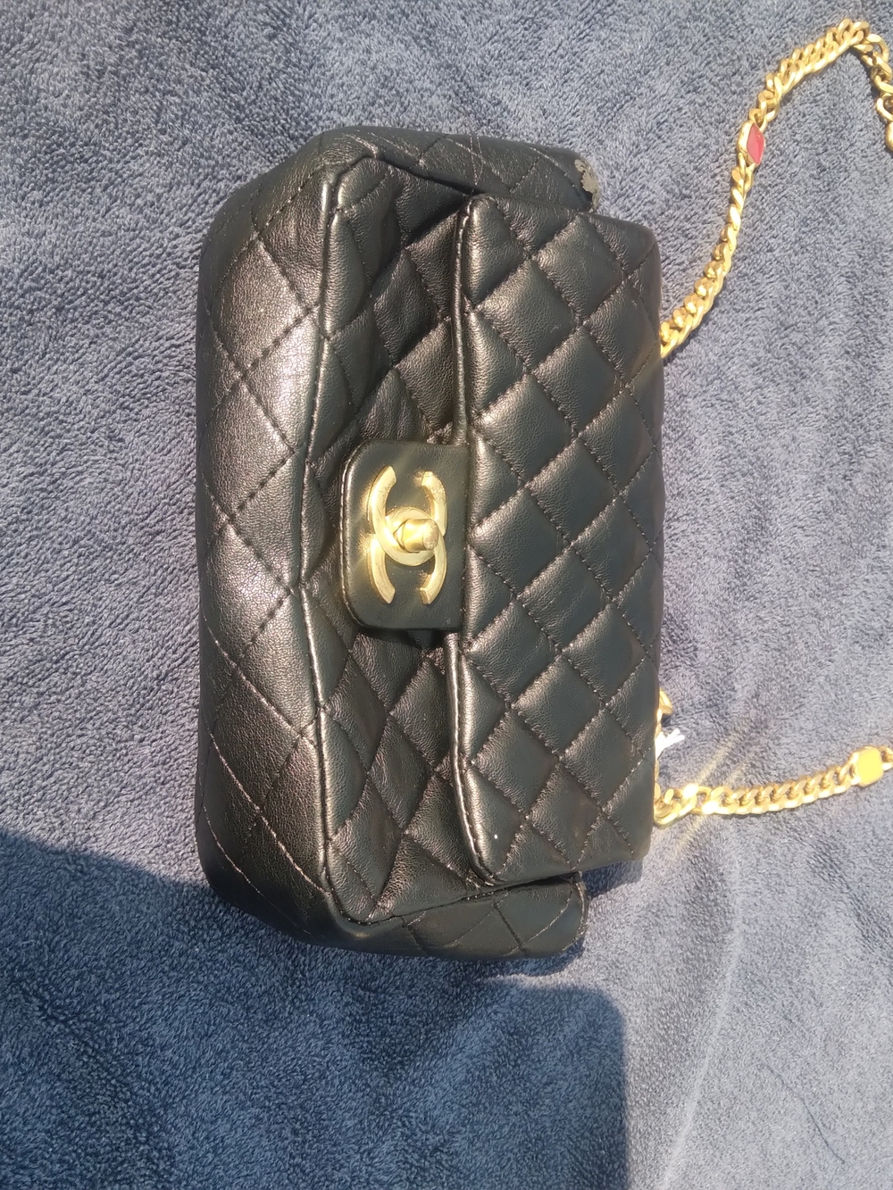 CHANEL Black Quilted Lambskin Shoulder Bag with Gold Hardware